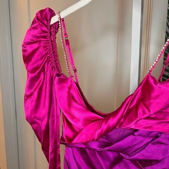 The Bar Two-Tone Silk Satin Twist-Front Minidress - Picture 8 of 13